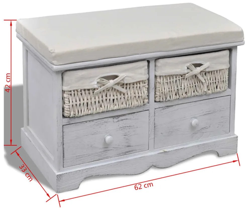 Banco de arrumação 62x33x42 cm madeira de paulownia branco