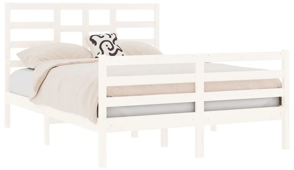 Estrutura de cama 140x190 cm madeira maciça branco