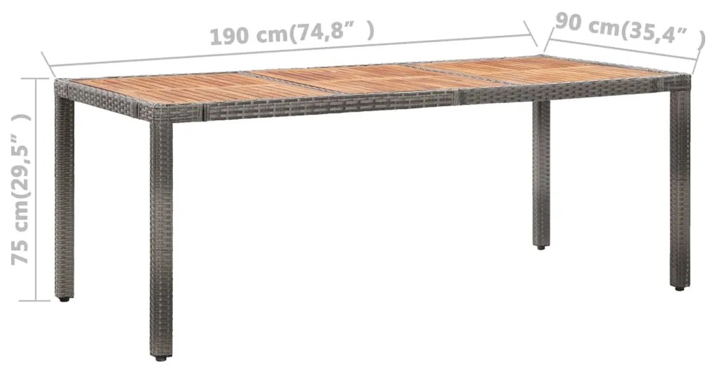 9 pcs conjunto jantar exterior c/ almofadões vime PE cinzento