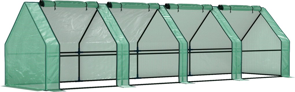Outsunny Mini Estufa de Jardim mini túnel 4 janelas enroláveis com zíper Aço PE 140 g/m² Anti-UV 360x90x90cm Verde | Aosom Portugal