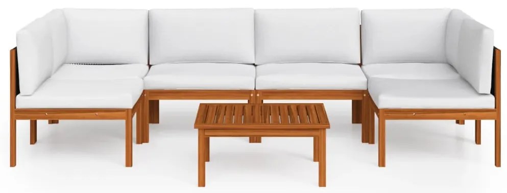 7 pcs conjunto lounge jardim c/ almofadões acácia maciça creme