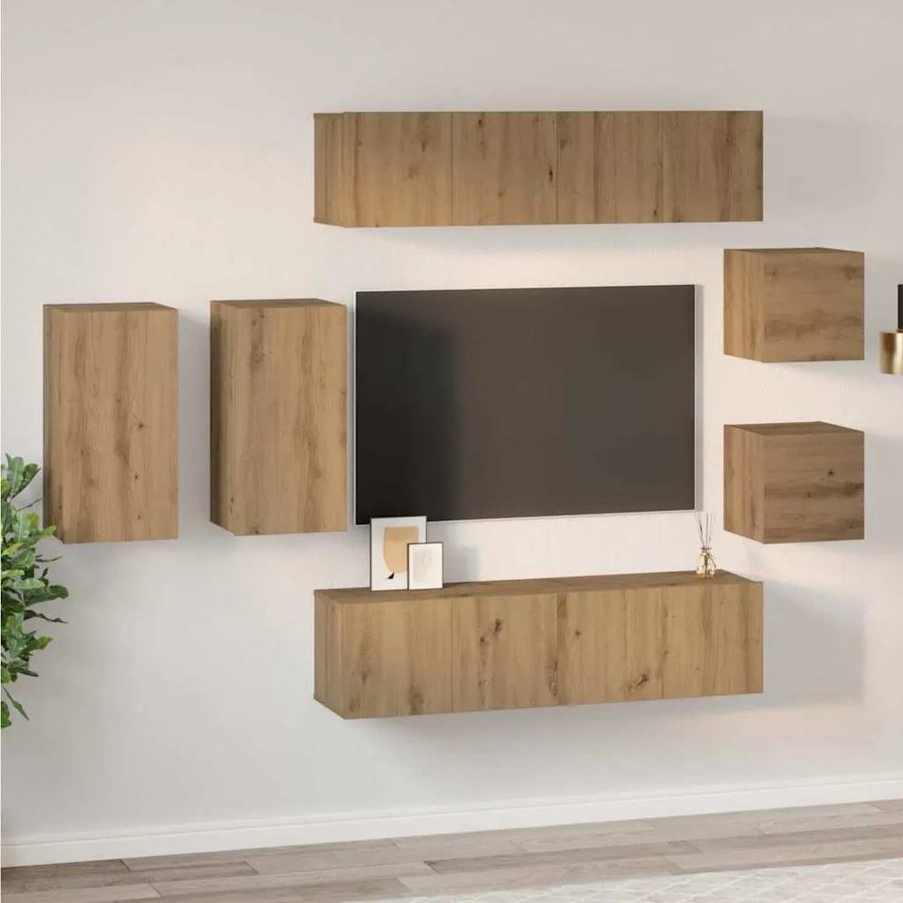 Conjunto de móvel de TV com prateleira 8 pcs carvalho artisiano