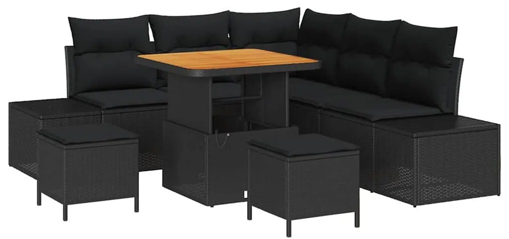 Conjunto de Sofá de Jardim de 8 Peças com Almofadas Pretas em Rattan d