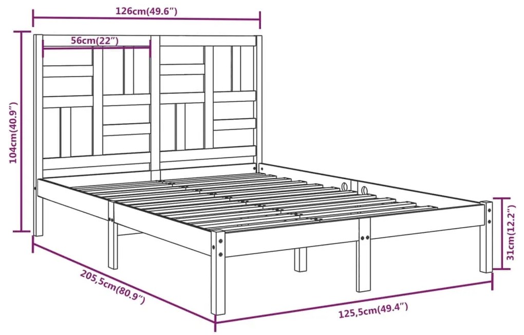 Estrutura de cama 120x200 cm madeira maciça cinzento