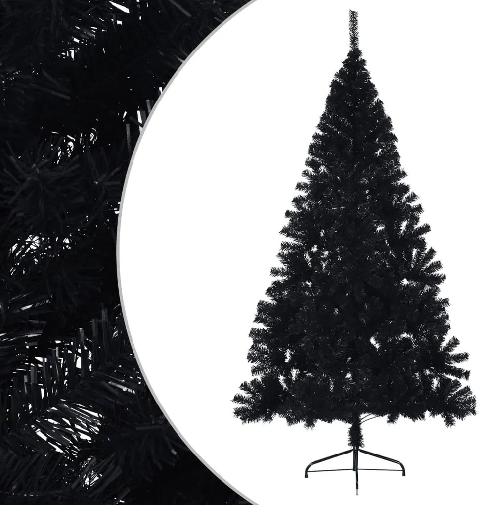 Meia árvore de Natal artificial com suporte 210 cm PVC preto