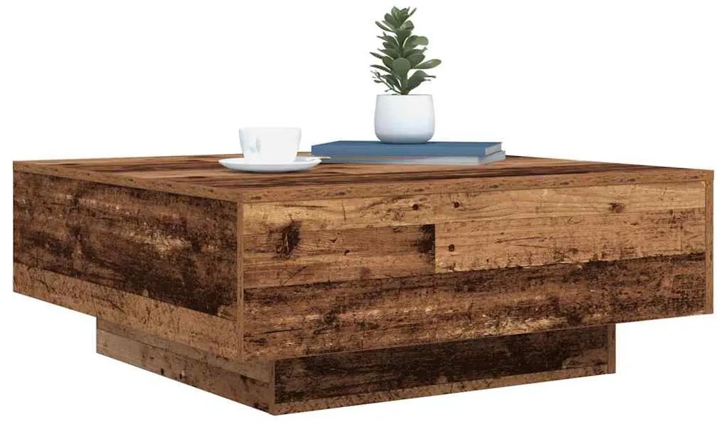 Mesa de Centro vidaXL com Luzes LED Madeira Antiga 80x80x31 cm
