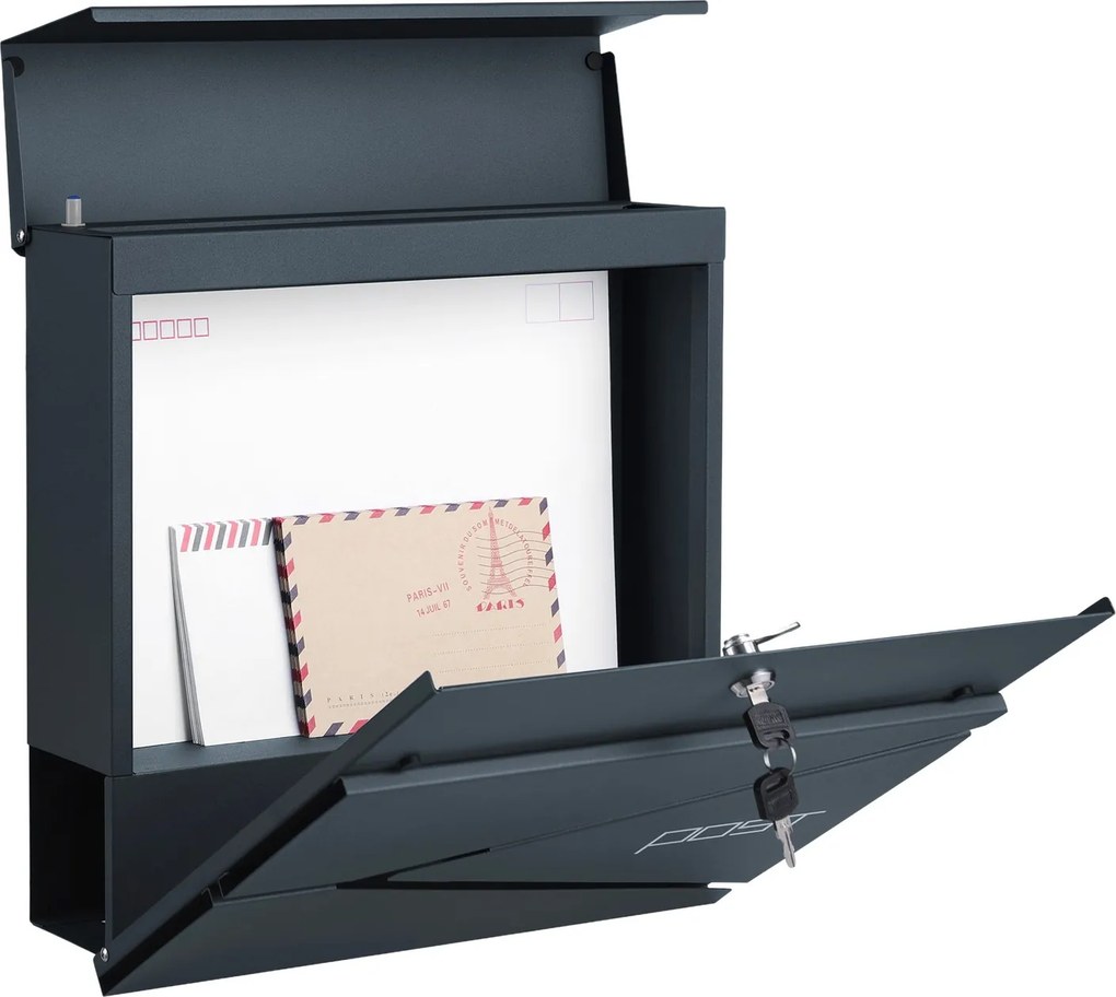 Caixa de correio com fechadura e compartimento para jornais 10,5 x 37 x 37 cm Antracite