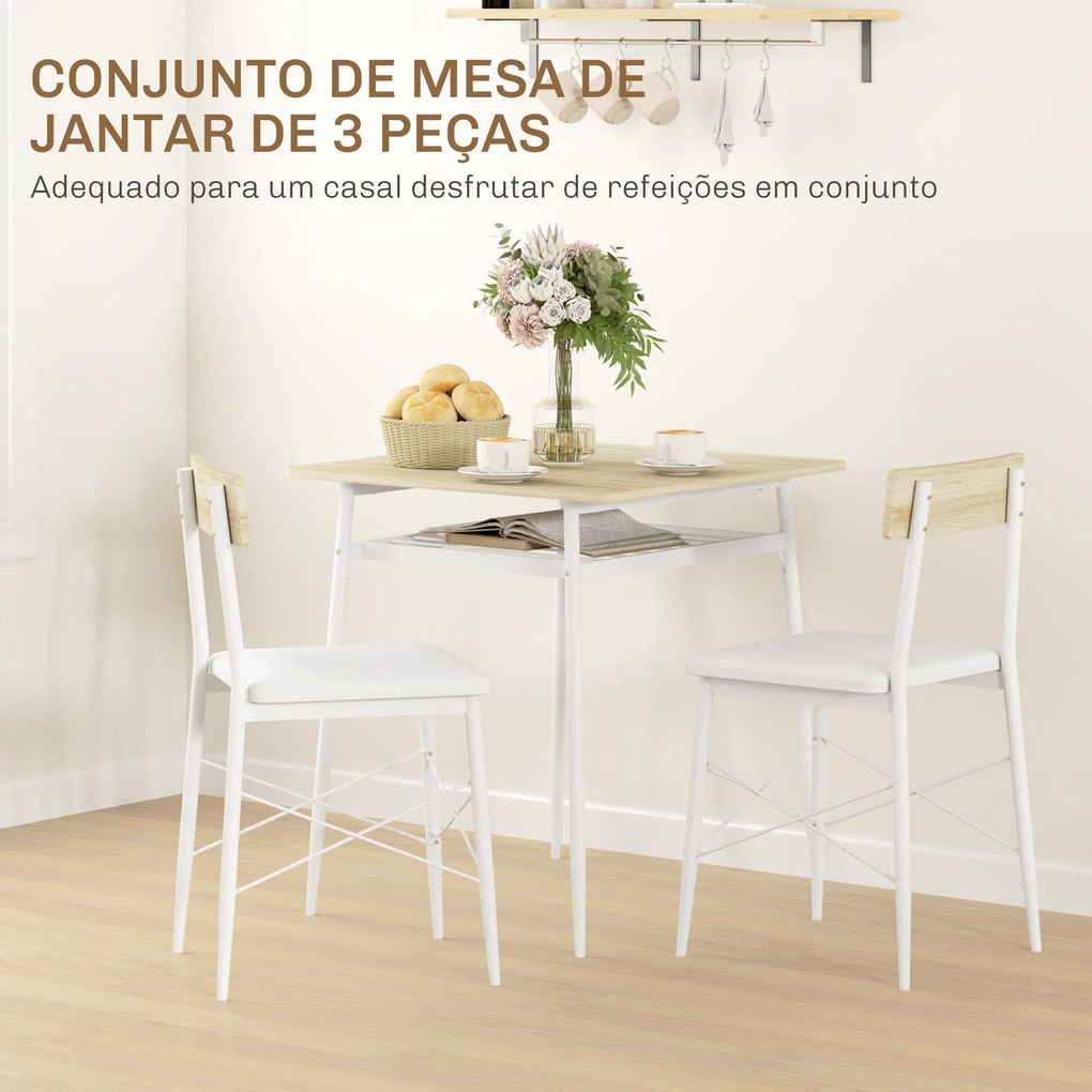 HOMCOM Conjunto de Refeição de 3 Peças Conjunto 1 Mesa de Cozinha 70x7