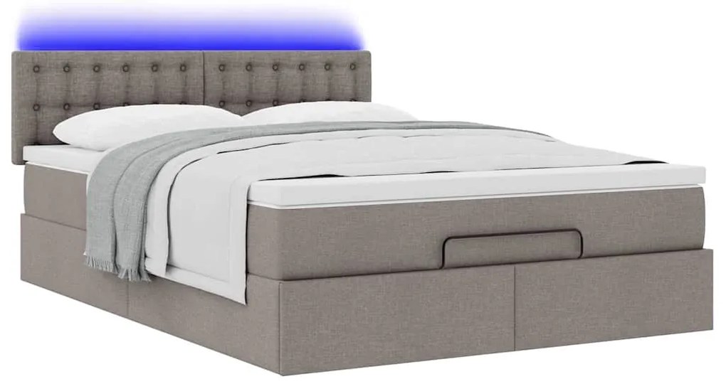 Cama Otomana com Colchão &amp; LEDs Taupe 140x200 cm Tecido