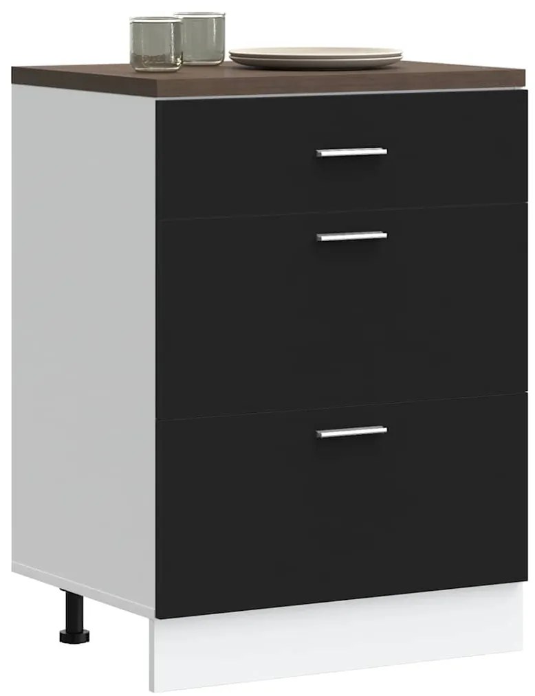 Armário base de cozinha “Lyon” preto madeira engenheirada