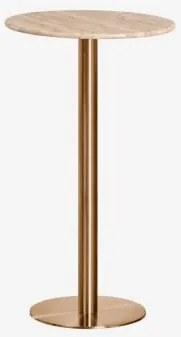 Mesa Alta De Bar Redonda Ø60 Cm Em Pedra Natural Xiren Travertino - Ouro Rosa Escovado - Sklum