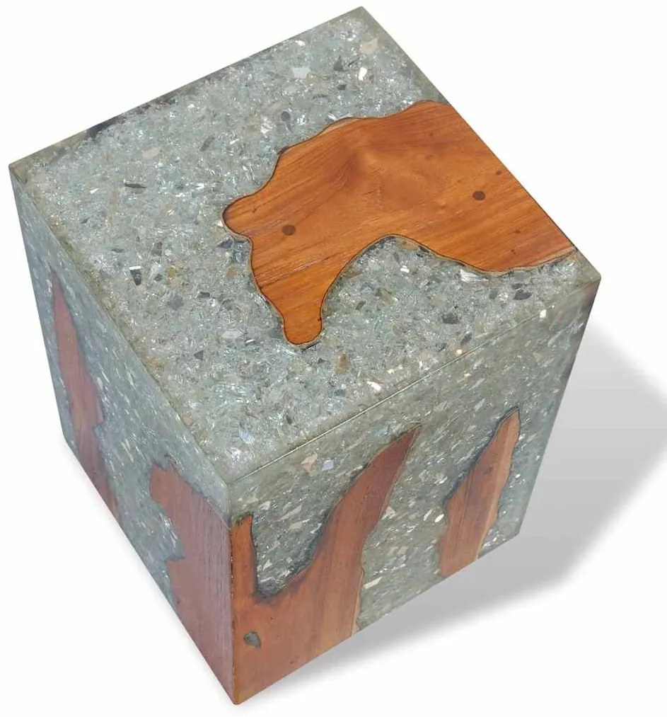 Banco em madeira de teca maciça e resina 30x30x40 cm
