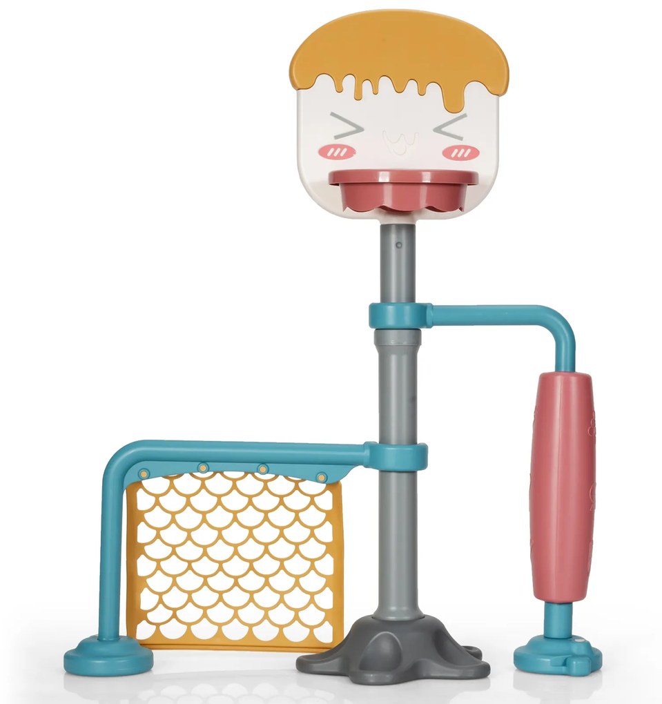 Suporte com rede de basquetebol e baliza de futebol com altura ajustável Presente perfeito para crianças 106 x 37 x 110-156 cm