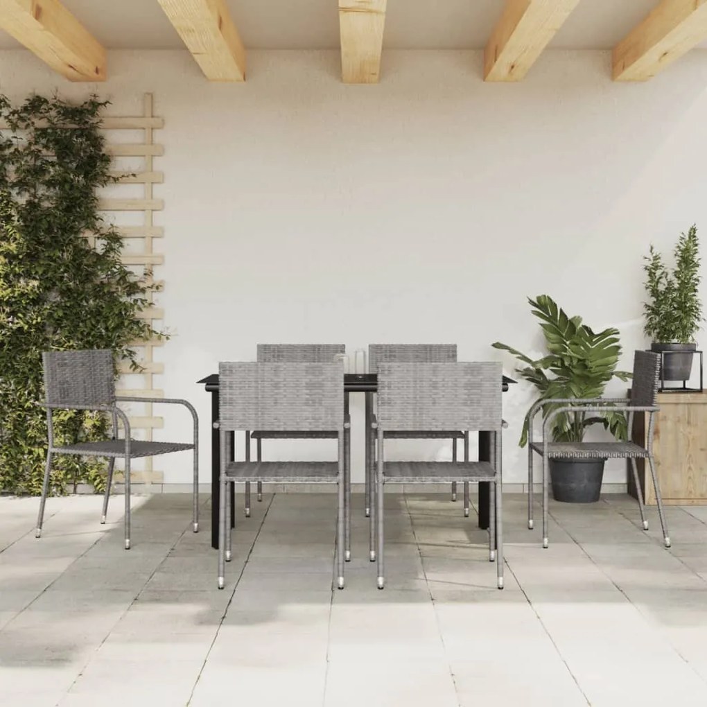 vidaXL 7 pcs conjunto de jantar para jardim vime PE e aço cinza/preto