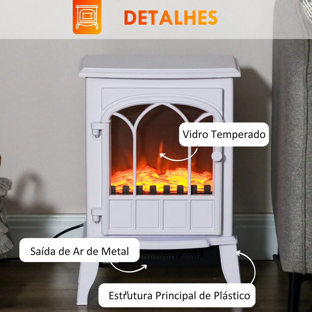 Lareira Elétrica Portátil 1000/2000W com Efeito de Chama Realista e Pr