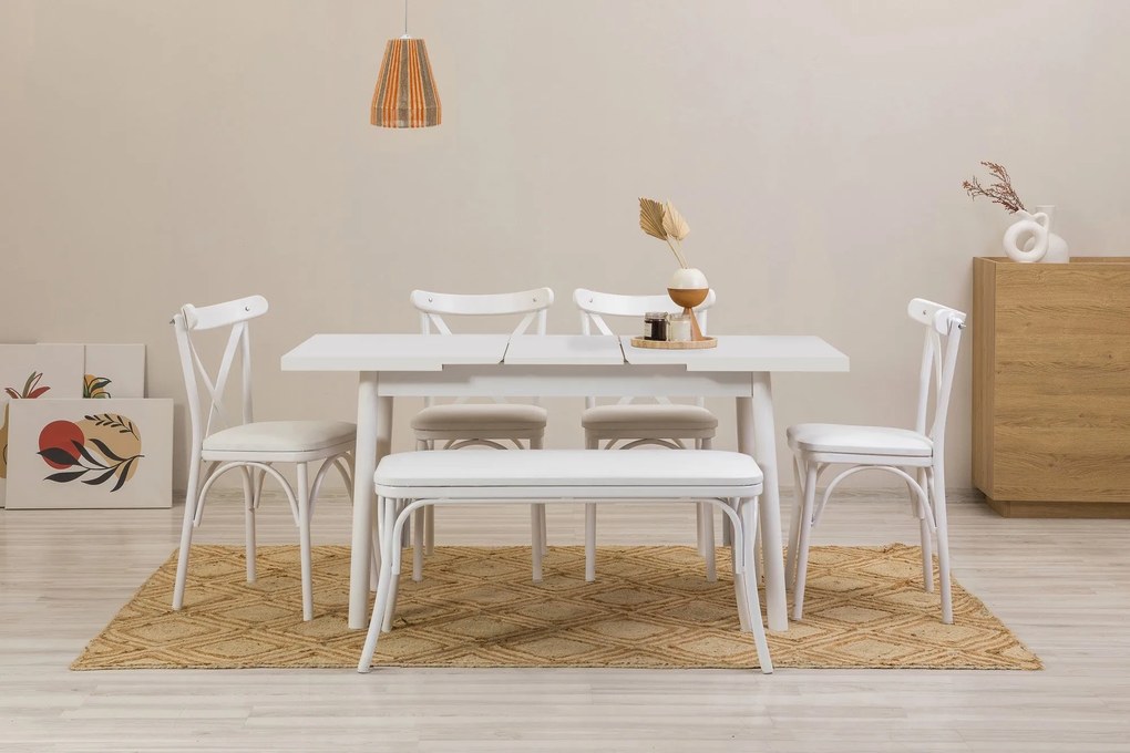 Conjunto de Mesa de Jantar Extensível e Cadeiras Oliver – Branco – Mes