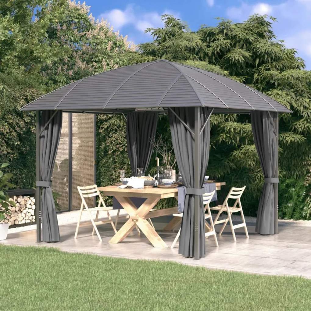 vidaXL Gazebo com paredes laterais e telhado em arco 3x3 m antracite