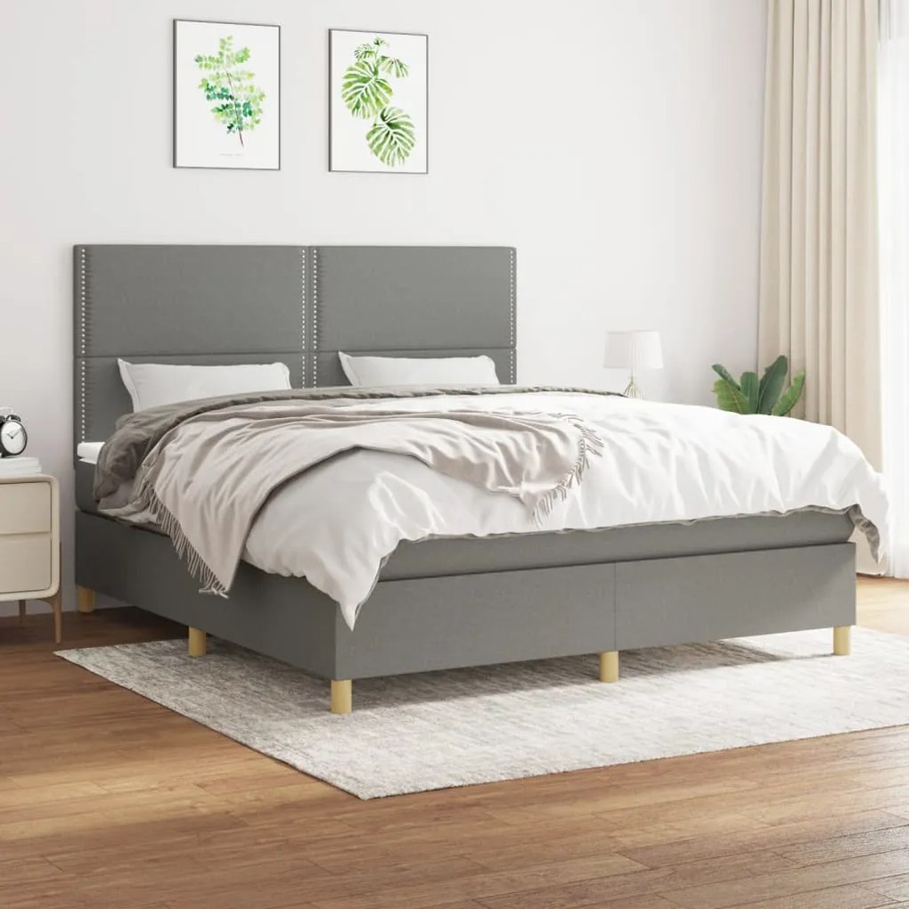 vidaXL Cama com molas/colchão 180x200 cm tecido cinzento-escuro