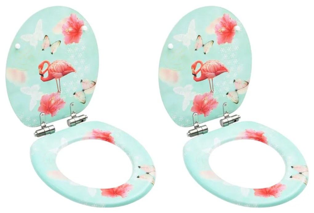 vidaXL Assentos sanita com tampas fecho suave 2pcs MDF design flamingo