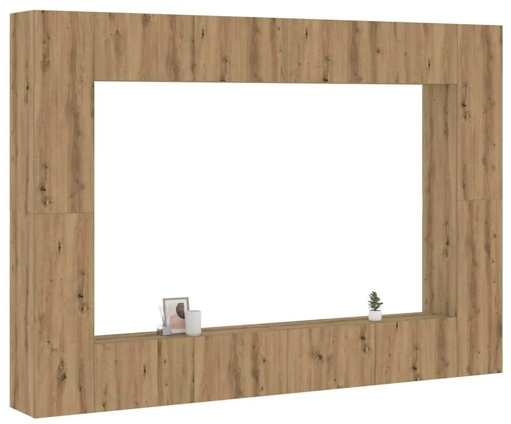 Conjunto de armário TV parede 8 pcs madeira carvalho artisiano