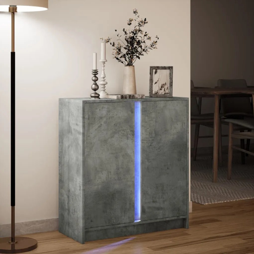 Aparador com luzes LED derivados de madeira cinzento cimento