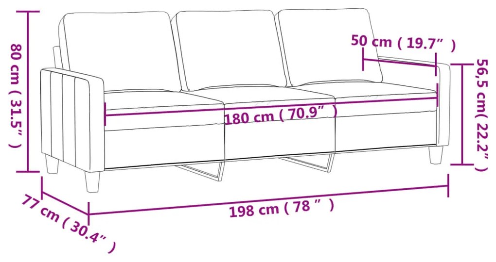 Sofá de 3 lugares tecido 180 cm cinzento-acastanhado