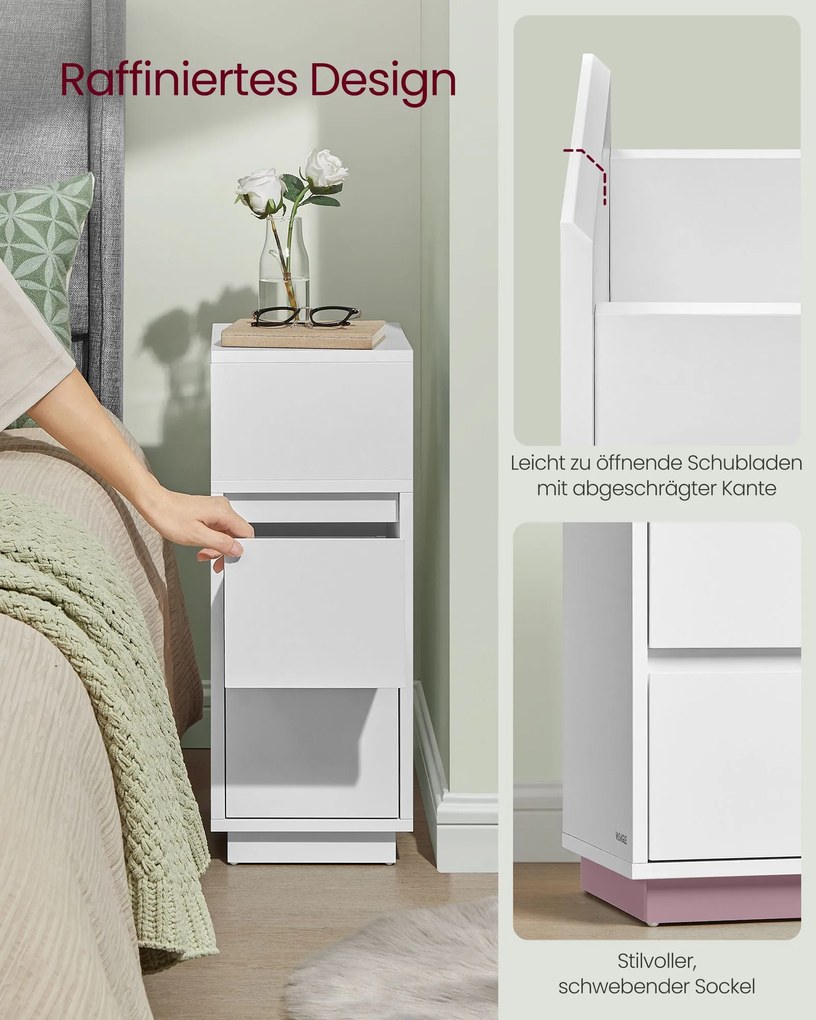 Conjunto de 2 mesas de cabeceira estreitas com gavetas 30 x 25 x 65 cm brancas