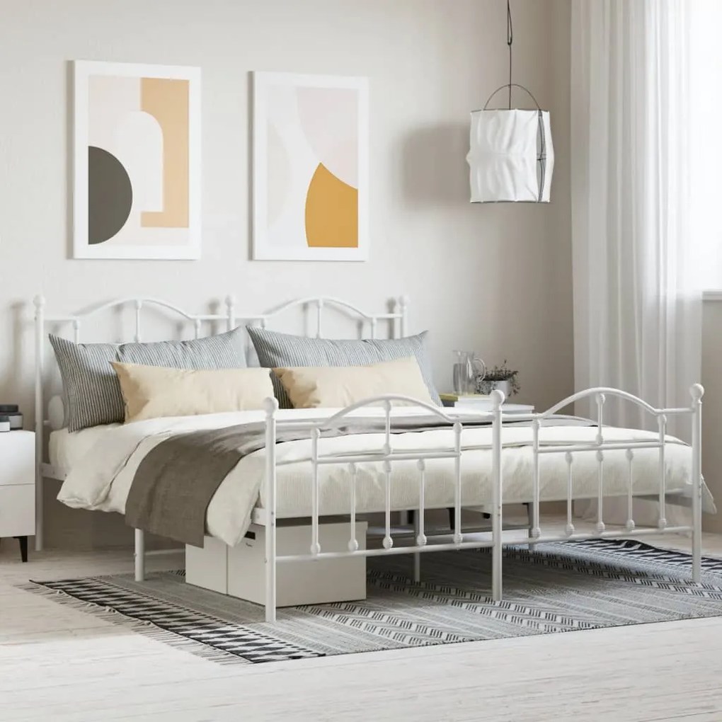 Estrutura de cama com cabeceira e pés 160x200 cm metal branco