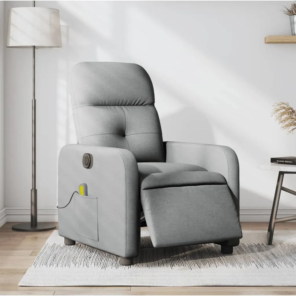 vidaXL Poltrona de massagens reclinável elétrica tecido cinzento-claro