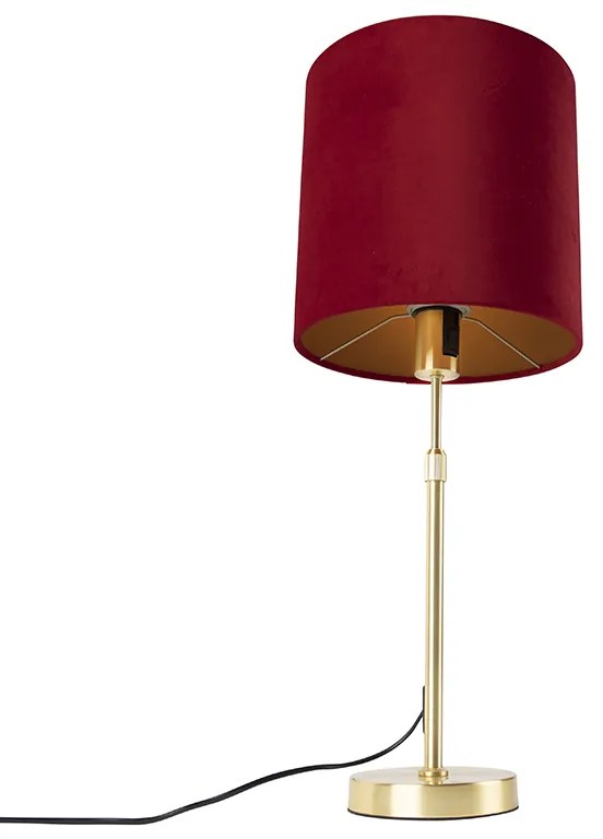 Candeeiro de mesa dourado/latão com abajur de veludo vermelho 25 cm - Parte Clássico / Antigo