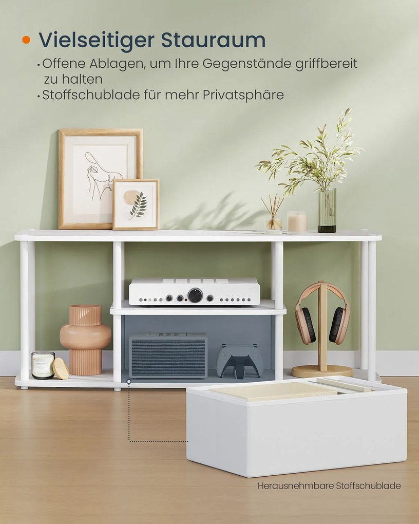 Móvel TV 110 x 35 x 46 cm para televisores até 50 polegadas em aglomerado de madeira, aço branco