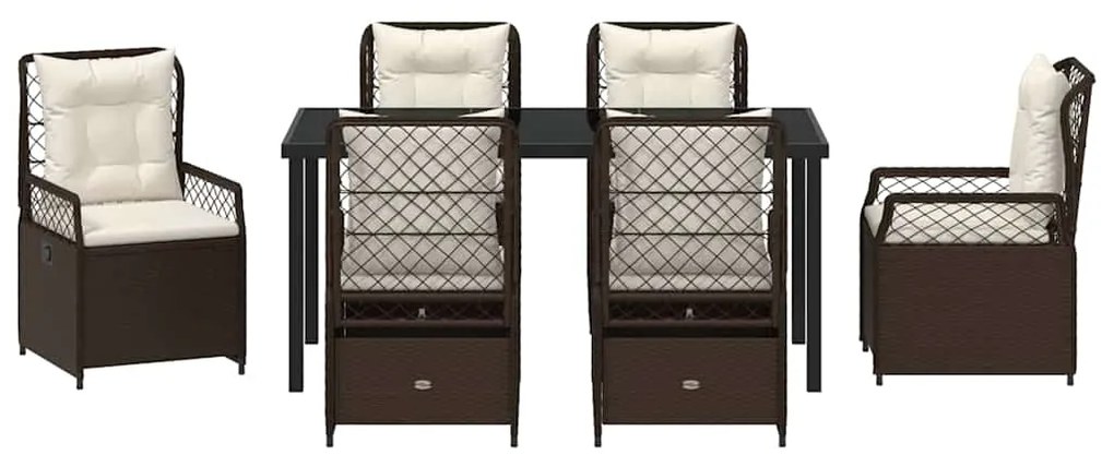 Conjunto de Jantar de Jardim 7 Peças Castanho em Rattan Sintético
