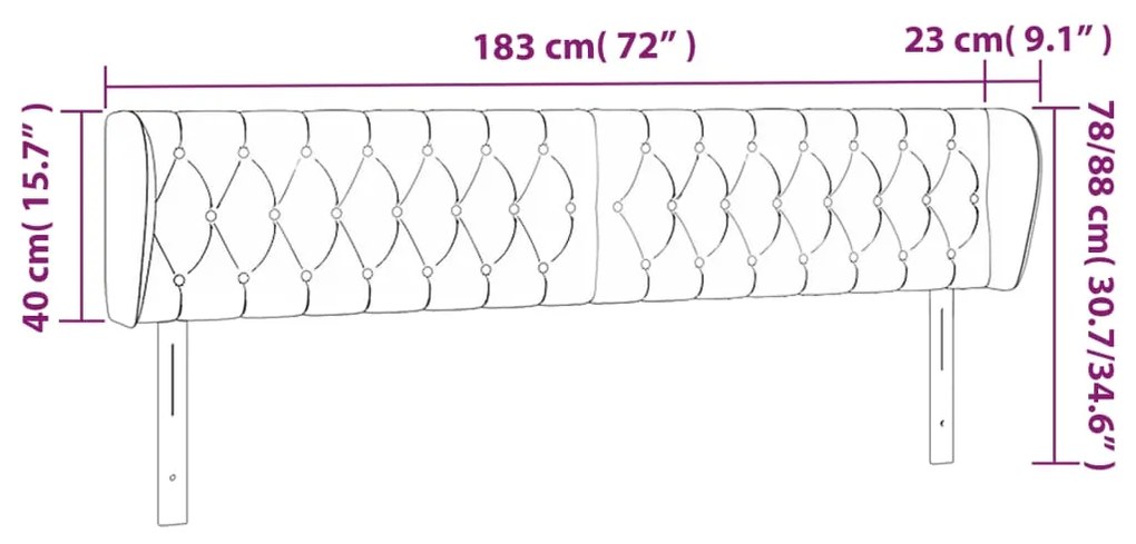 Cabeceira de cama c/ abas veludo 183x23x78/88 cm cinzento-claro