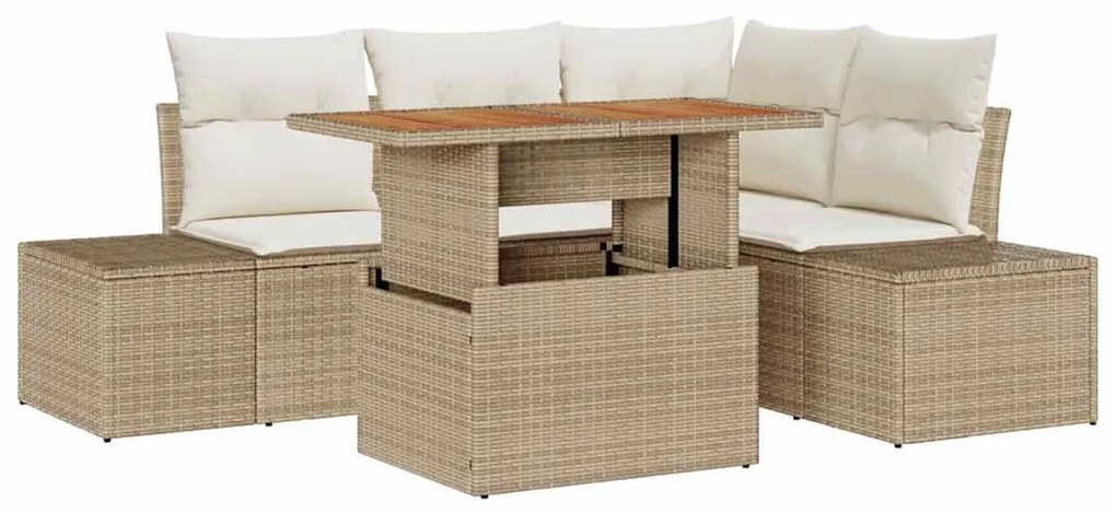 Conjunto de Jantar para Jardim com 5 Peças e Almofadas Bege