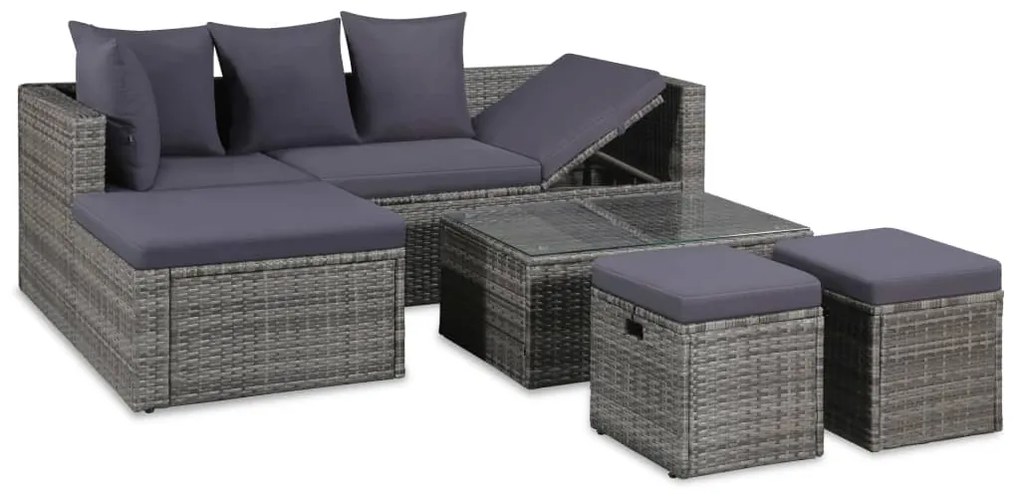 vidaXL 4 pcs conjunto lounge de jardim c/ almofadões vime PE cinzento