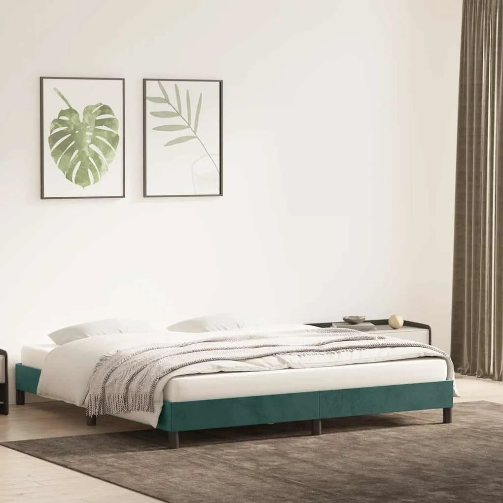 Estrutura de cama sem colchão 180x210 cm veludo verde-escuro