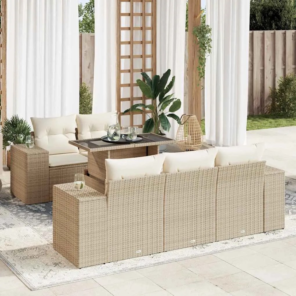 vidaXL 6 pcs conjunto de sofás p/ jardim com almofadões vime PE bege