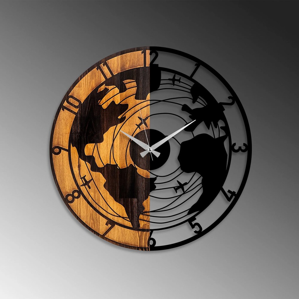 Relógio de Parede Decorativo Mas-041 – Nogueira e Preto – 56 x 3 x 56