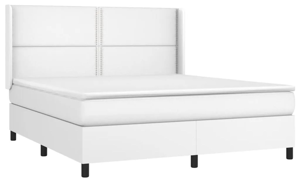 Cama box spring c/colchão/LED 160x200cm couro artificial branco