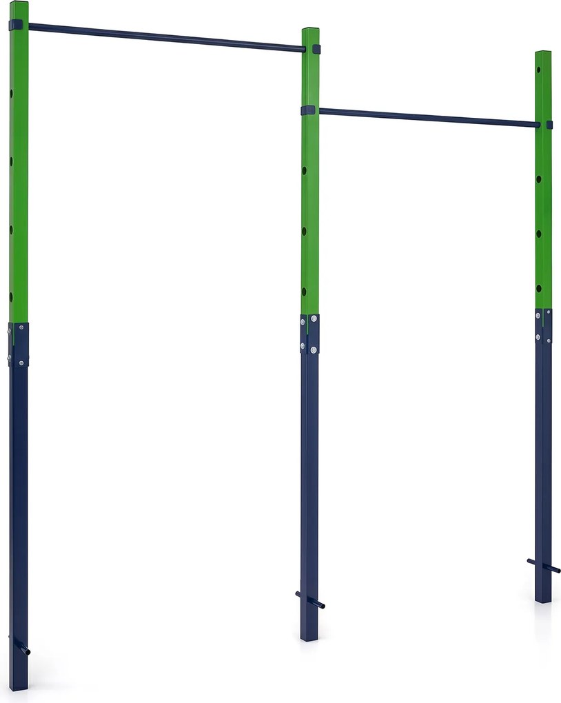 Barra de Elevações de Exterior Dupla, 227 x 5 x 231,5 cm, Altura Regulável em 5 Posições, Verde