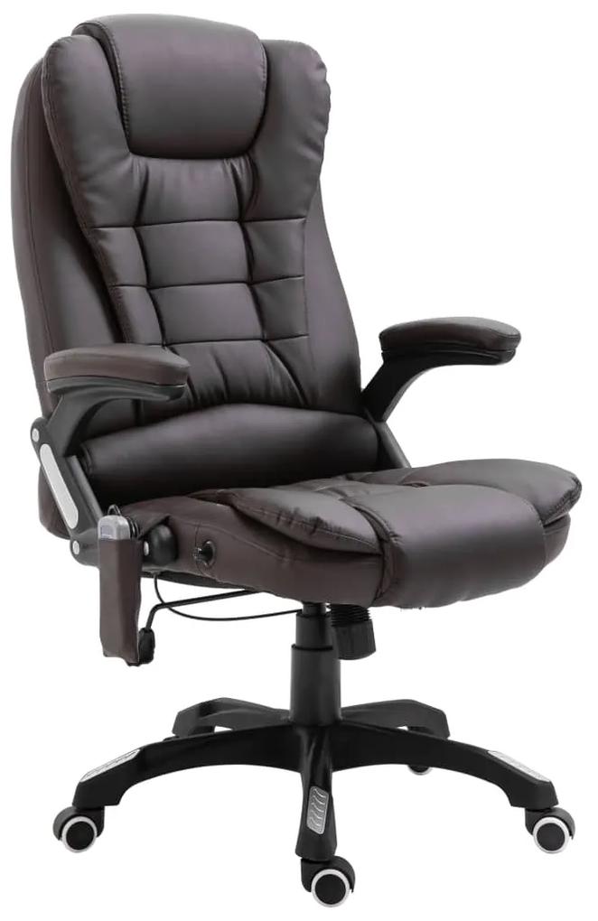 20236 vidaXL Cadeira escritório c/ função massagem couro artificial castanho