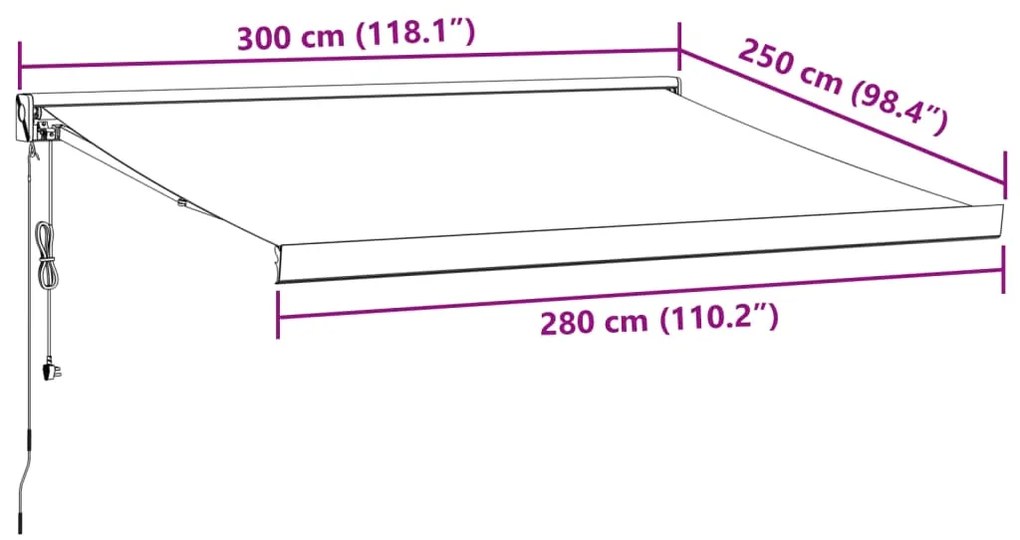 Toldo retrátil 3x2,5 m tecido e alumínio antracite e branco