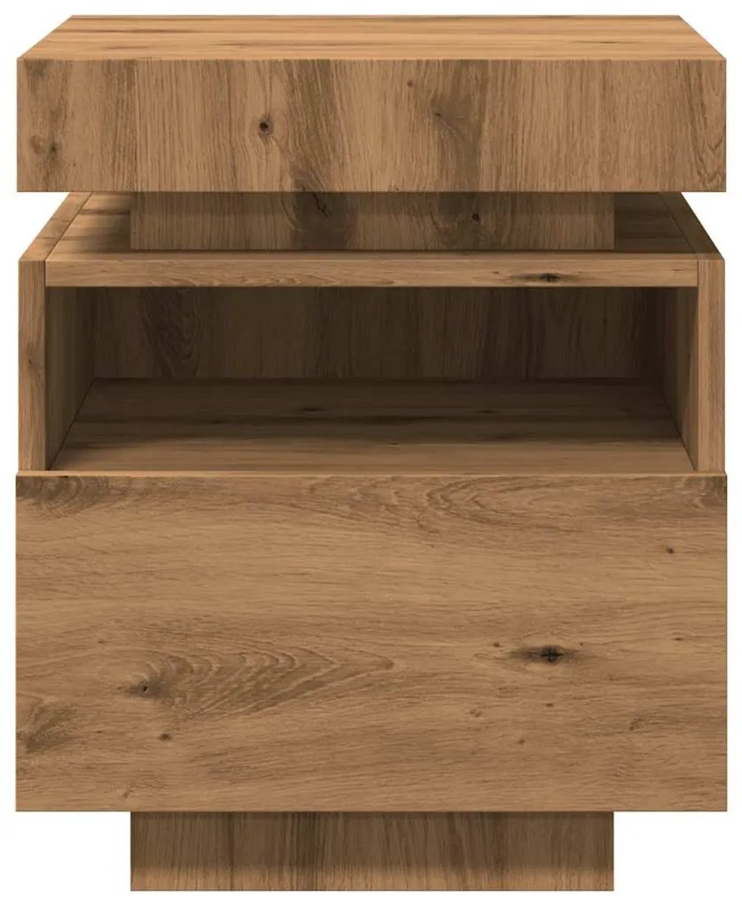 Mesas cabeceira c/luzes LED 2pc 40x39x48,5cm carvalho artisiano