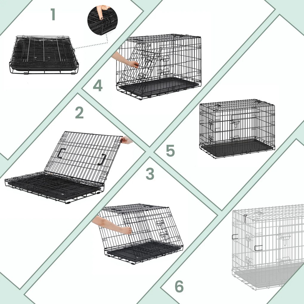Gaiola dobrável para cães com 2 portas 122 x 74,5 x 80,5 cm preto