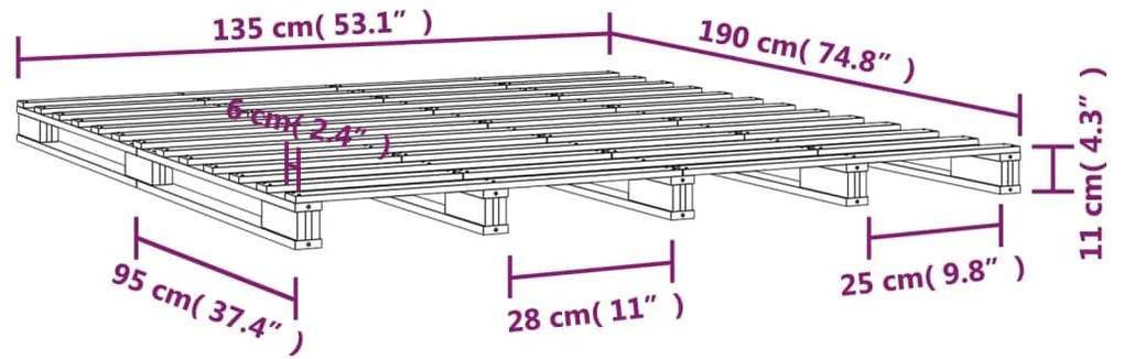 Cama de paletes de casal 135x190 cm pinho maciço
