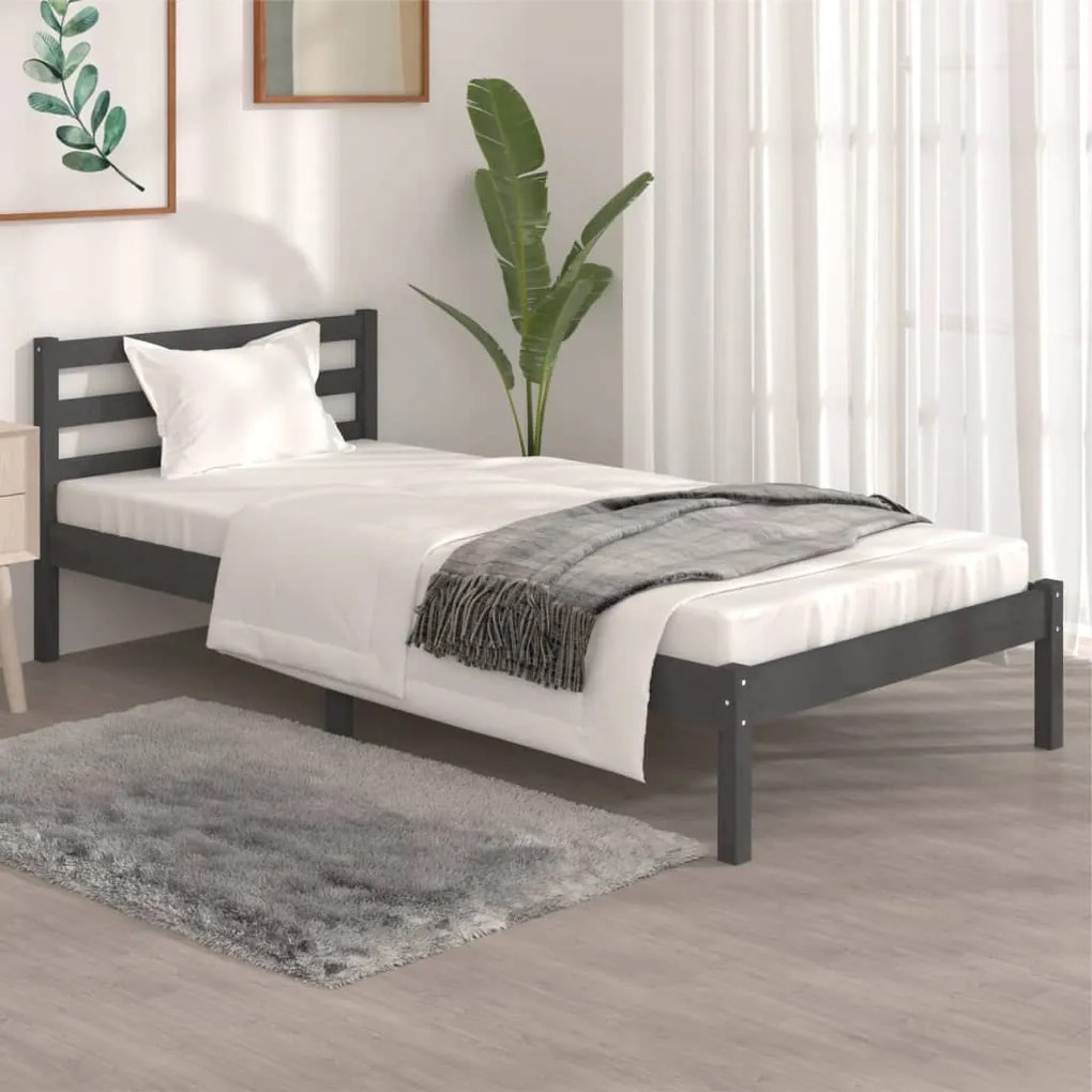 vidaXL Estrutura de cama solteiro 90x190 cm pinho maciço cinzento