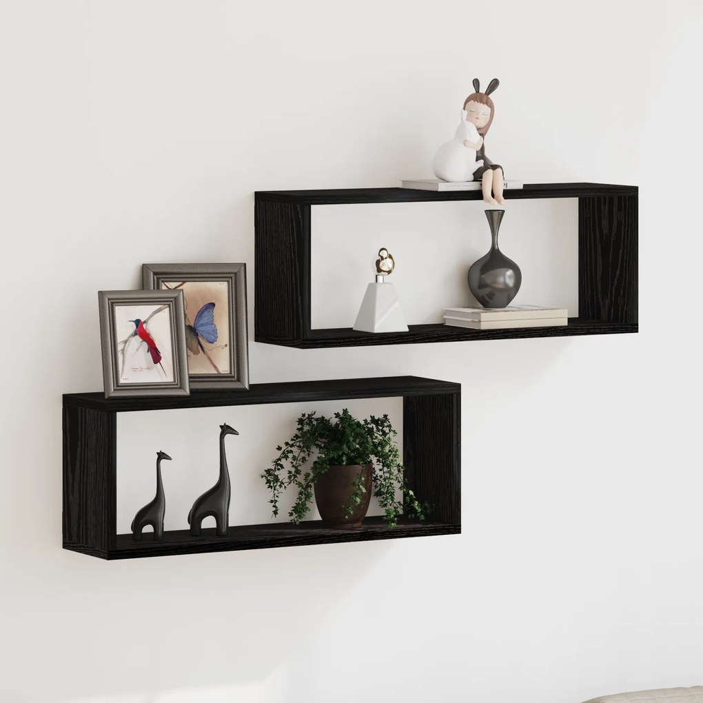 Prateleiras de Parede vidaXL 2 Peças Carvalho Preto 60x15x23 cm Feitas de Madeira Engenharia