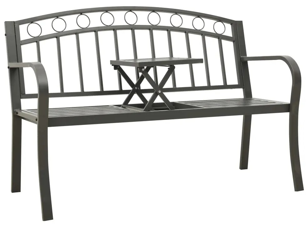 312041 vidaXL Banco de jardim com mesa 125 cm aço cinzento