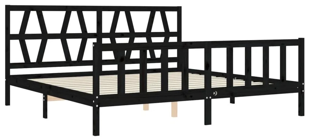 Estrutura de cama com cabeceira 200x200 cm madeira maciça preto