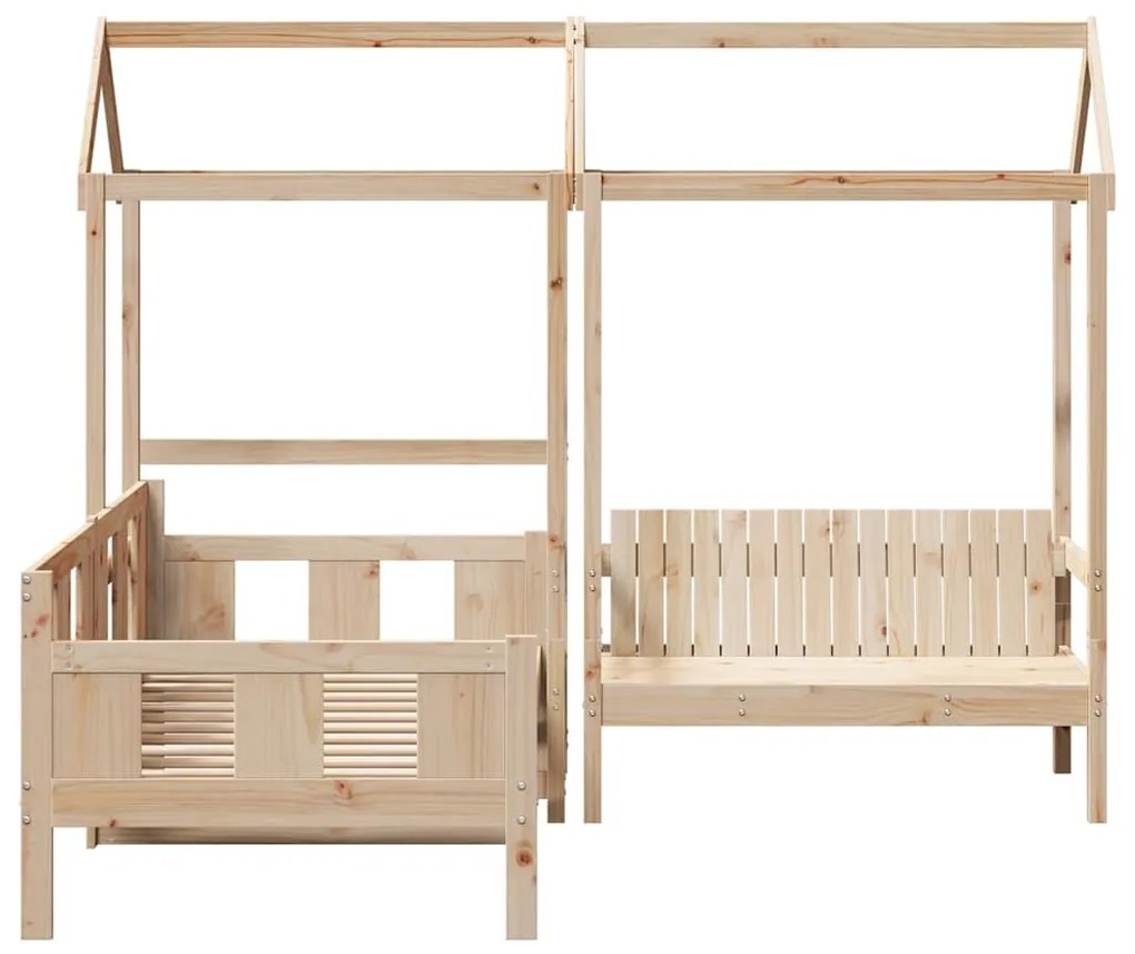 Conj. de sofá-cama e banco com telhado 80x200 cm pinho maciço